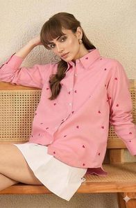 Chemise en rayonne à imprimé cœur pour femme, coupe classique, manches longues, col boutonné, tenue décontractée - Product Image 3