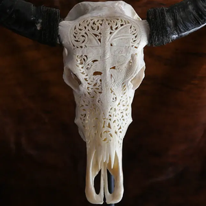 Artisanal Buffalo <b>Bull</b> & Ram <b>Skull</b> with Majestic Horns Contemporary Cultural Wall & Stand Decor - Product Image 2