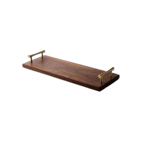 Stylish Rectangular Wooden <b>Serving</b> <b>Trays</b> With <b>Gold</b> Metal <b>Gold</b> Handles For Home Kitchen And Hotel Use Wooden Plate - Product Image 4