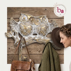 Ba Vintage Owl Adjustable Eco-Friendly Self-Adhesive Wall <b>Hook</b> Metal Handmade Double <b>Hook</b> Cartoon Animal Design Wall Mounted - Product Image 4