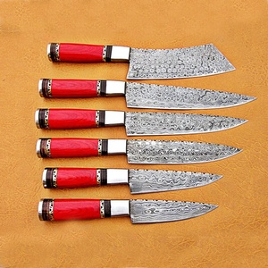 Professional 6 Piece Damascus Steel Kitchen <b>Knife</b> <b>Set</b> Chef Santoku Cleaver Utility Paring <b>Knife</b> with Wood Handle Custom Logo - Product Image 5