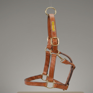 Personalized <b>Name</b> <b>Plate</b> Heavy Duty Double Ply Buffalo Leather Horse Halter with Solid Adjustable Brass Hardware - Product Image 4