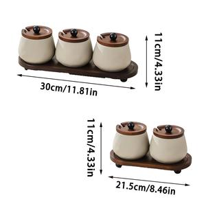 Elegante juego de recipientes de almacenamiento para cocina con tapa de madera, ranura para cuchara y bandeja de servicio, organizador compacto para encimera para té, café y azúcar - Product Image 6