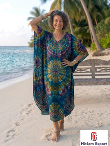 Elegant Premium Stylish Printed <b>Kaftan</b> Dress Women Beach Wear Loose Fit Soft Fabric <b>Summer</b> Manufacturing Supply - Product Image 4