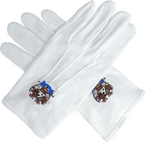 Gants blancs maçonniques du Rite écossais de 32e degré en polyester avec emblème d'aigle classique - Product Image 1