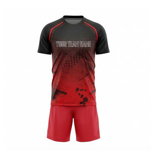 Ensemble de maillots de football personnalisés sublimés pour hommes, dégradé rouge et noir, 100% polyester, respirant, manches courtes, uniformes taille adulte - Product Image 2