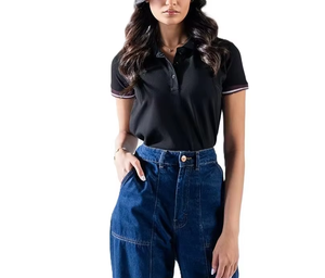 <b>Womens</b> <b>Black</b> <b>Polo</b> <b>Shirt</b> Short Sleeve Solid Color Casual Breathable Woven Regular Fit 100% Cotton Oxford Fabric OEM Wholesale - Product Image 6