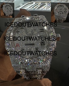 Montre Hip Hop Luxe Entièrement Sertie de Diamants Moissanite, Verre Résistant à l'Eau 10 Bar, Acier Inoxydable - Product Image 1