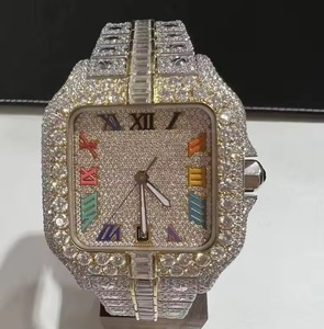 Montre de luxe carrée en acier inoxydable sertie de diamants, avec chiffres romains colorés, mouvement à quartz analogique, unisexe - Product Image 1