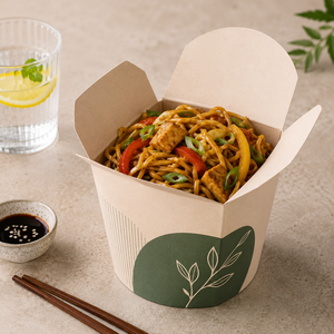 Boîte à nouilles chinoises en papier kraft biodégradable et écologique personnalisée pour restaurant, emballage alimentaire à emporter - Product Image 1