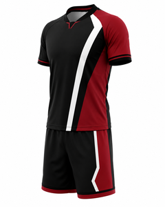 Ensemble de maillots de football unisexe noir, rouge et blanc, manches courtes, col en V, respirant, anti-transpiration, uniforme sportif d'été en polyester - Product Image 4