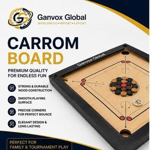 กระดานคารอมพกพา Ganvox Global ขนาด 74 ซม. ทำจากไม้ รูปทรงสี่เหลี่ยม พร้อมเหรียญ 19 ชิ้น ไม้ตีมาตรฐานสำหรับการแข่งขัน เหมาะเป็นของขวัญสำหรับครอบครัว - Product Image 3