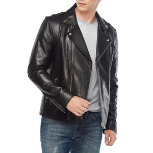 <b>Men's</b> Black <b>Leather</b> Canvas Windproof Moto Biker <b>Jacket</b> with Zip Closure Side Pockets Regular Fit Turn-down Collar Winter Style - Product Image 2