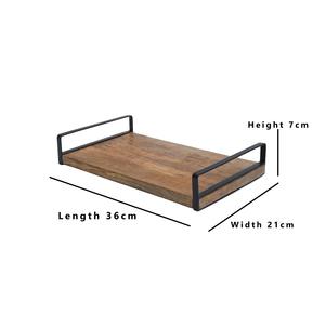 Bandeja de Servir Rectangular de Estilo Rústico, de Madera y Hierro Pulido, Ecológica, para Fiestas - Product Image 4