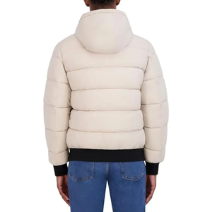 <b>Men's</b> <b>Cream</b> Puffer <b>Jacket</b> With Hood Zipper Closure Windproof Casual Winter Coat Solid Color Thick Quilted Outerwear Regular Fit - Product Image 3
