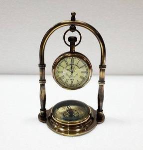 Antique Brass Table <b>Clock</b> Compass Style Nautical Maritime Ship Desk <b>Clock</b> Vintage Office Home Decor Collectible Item - Product Image 1