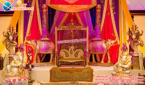 Hermoso Diseño de Escenario para Recepción de Bodas, Decoración de Escenario para Eventos de Boda Indios, Decoración de Escenario Real Tallada en Oro para Bodas en EE. UU. - Product Image 3