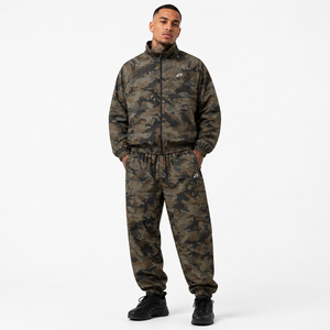 Custom Woodland <b>Camo</b> Men Tracksuit Set Lightweight Zip Up Windbreaker <b>Jacket</b> Loose Jogger Pants Streetwear Wholesale OEM Hoodies - Product Image 1