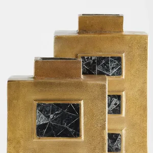 Coastal Iron Tabletop Vase with <b>Black</b> Mosaic Inlays Handmade Eco-Friendly Metal for Interior Design Christmas - Product Image 3