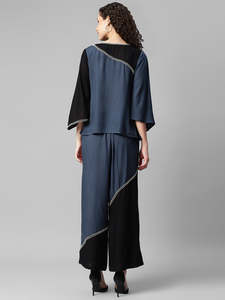 Ensemble élégant pour femme : Haut uni en rayonne longueur cheville et pantalon palazzo assorti – Combinaison longue tendance style occidental - Product Image 3