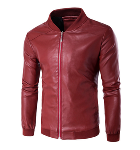 Chaqueta Bomber de Cuero PU Negra para Hombre, Estilo Otoñal, Manga Larga, Cierre Frontal con Cremallera - Product Image 3