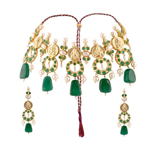 <b>Ruby</b> Pink <b>Necklace</b> Set Gold Plated Jewelry Earrings Indian Bridal Engagement Wedding Vintage Statement Jewelry - Product Image 2