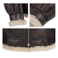 Blouson en cuir de mouton brun tanné pour homme, style motard, avec fermeture éclair, doublure Sherpa et logo frontal, idéal pour l'hiver