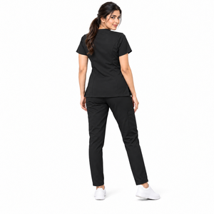Conjuntos de Uniformes Médicos para Enfermeras, Tejido Elástico de Poliéster/Spandex, Ecológicos, Cuello en V, Pantalones y Blusa, Personalizables con la Marca - Product Image 4