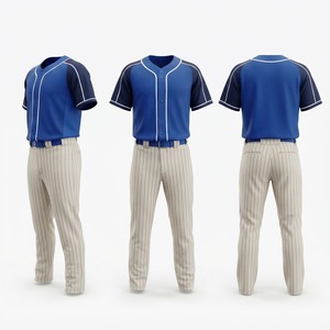 เสื้อเบสบอลสีน้ำเงินสำหรับผู้ชายพร้อมกางเกงลายทางสีเบจชุดยูนิฟอร์มโพลีเอสเตอร์ระบายอากาศได้ขนาดผู้ใหญ่ - Product Image 3