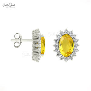 Mega soldes pour la Journée de la Femme : Boucles d'oreilles en or fin 14 carats avec diamants et saphirs jaunes 1,16 carat, style halo, prix d'usine - Product Image 4