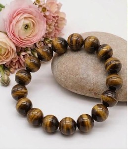 Pulsera de Cuentas Redondas de Ojo de Tigre, Brazalete de Piedras Preciosas Naturales de Ojo de Tigre, Joyería Elástica con Cuentas Marrón Dorado - Product Image 1