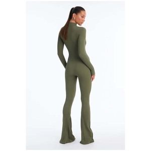 Mono ajustado de manga larga negro para mujer, de cintura alta, largo completo, con efecto levanta glúteos, para discoteca, de punto elástico de poliéster y elastano. - Product Image 5