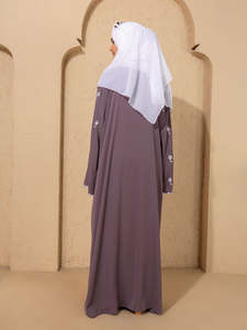 Abaya Gris para Mujer, Larga hasta el Suelo, Corte Holgado, Manga Larga, Cuello Redondo, Estilo Modesto para Uso Diario, Estilo de Oriente Medio, Bordado Floral - Product Image 2