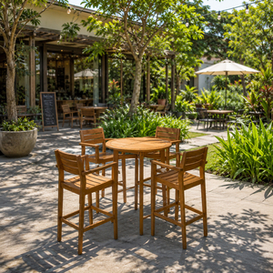 Conjunto de Bar para Exteriores Sadana de Madera de Teca Sólida, Mesa Redonda Moderna, Minimalista, Premium y Duradera, Muebles de Patio y Bistro para Resort, Cafetería y Jardín - Product Image 4