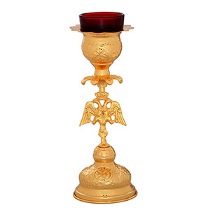 Decorative Brass Sanctuary <b>Lamp</b> with Red Glass | Church Standing Vigil Light – DOUBLE VEE EXPORTS - Product Image 2