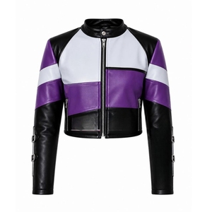 Women’s Lambskin Leather Crop <b>Jacket</b>, Genuine Leather Moto <b>Biker</b> <b>Jacket</b>, Riding Motorcycle Bomber <b>Jacket</b> - Product Image 3