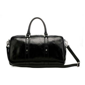 MAKUM Bolsa de Viaje/Deportiva de Cuero Genuino Negro, Unisex, Correa de Hombro Ajustable, Decoración con Cadenas y Cremallera, Impermeable, Ecológica - Product Image 2