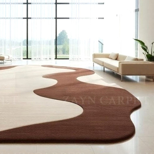 Tapis artisanal abstrait marron ivoire de forme libre pour salon, tapis de sol moderne de forme irrégulière pour chambre à coucher, décoration intérieure - Product Image 2