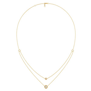 Minimal Double Layer Diamond <b>Necklace</b> with Twin Floating Round Sparkle Accents and <b>Delicate</b> Chain Design - Product Image 3