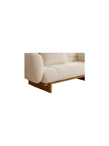 Tufted Fabric Loveseat Sofa <b>Cream</b> Modern Minimalist Two Seater Couch with Wood Legs for Living Room House and Villa - Product Image 5