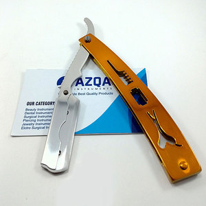Navaja de Afeitar Recta Plegable de Acero Inoxidable con Mango de Plástico Color Dorado para Afeitado Profesional de Cuerpo y Rostro, Estilismo y Cuidado Personal - Product Image 4