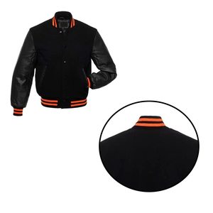 <b>Men</b> wholesale Varsity Letterman <b>Baseball</b> Black Wool Genuine Black Leather Sleeves <b>Jacket</b> - Product Image 6