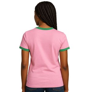 เพิ่มโลโก้พิเศษตามสั่งของคุณลงบนเสื้อยืดสีชมพูพิมพ์ลาย Greek Life โลโก้แบบกำหนดเอง เสื้อยืดชมรมนักเรียน ฤดูร้อน เป็นมิตรกับสิ่งแวดล้อม ผ้าฝ้าย 100% - Product Image 2