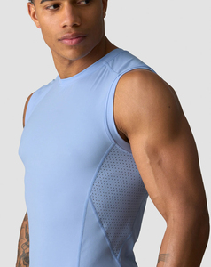 Premium Quality Eco-Friendly Men's Light Blue Compression <b>Tank</b> <b>Top</b> O-<b>Neck</b> Quick Dry Sporty Sleeveless Knitted 100% Cotton 240g - Product Image 3