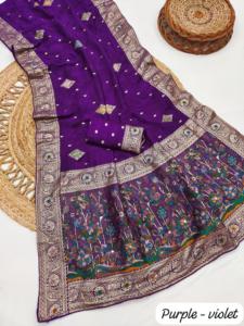 Traditional <b>Silk</b> Saree with Meenakari Weaving Design All Over Rich Flowery Pattern-Party Diwali & Prom Wear - Product Image 5