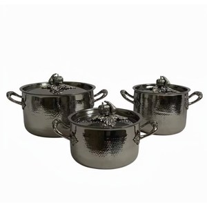 Black Color Powder Coated Stainless Steel Hand Hammered Luxury Ruffoni Casseroles With Silver Pumpkin Lids In Lowest Price - Product Image 3