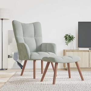 เก้าอี้พักผ่อนกำมะหยี่สีเทาอ่อนพร้อมสตูล ชุดเฟอร์นิเจอร์ห้องนั่งเล่นสุดหรู - Product Image 1