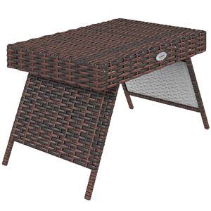Tavolino Pieghevole in Rattan PE Intrecciato a Mano per Balcone, Giardino o Prato, Colore Marrone - Product Image 1