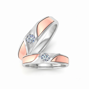 Classic Dual Tone Diamond Wedding Band <b>Couple</b> <b>Rings</b> with Round Brilliant Cut Diamonds Natural and Lab Grown Diamonds - Product Image 1