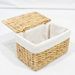 Sustainable Rectangle Water Hyacinth Storage <b>Box</b> with Lid and Cotton Lining - Product Image 1